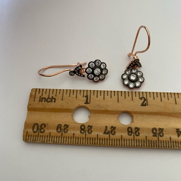 925 Silver round cz stones halo french wire earrings - Picture 3 of 3